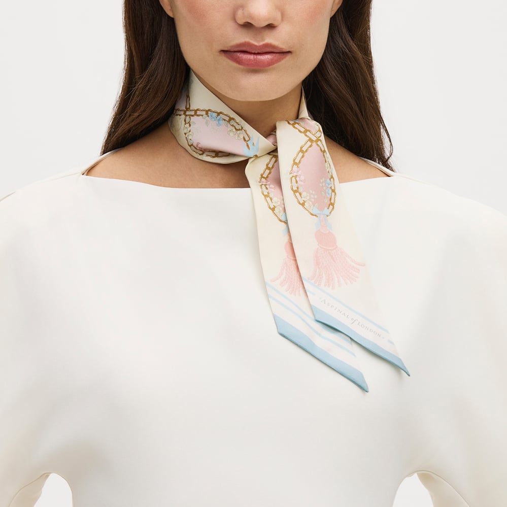Mayfair Songbird Skinny Silk Scarf English Rose Pure Silk