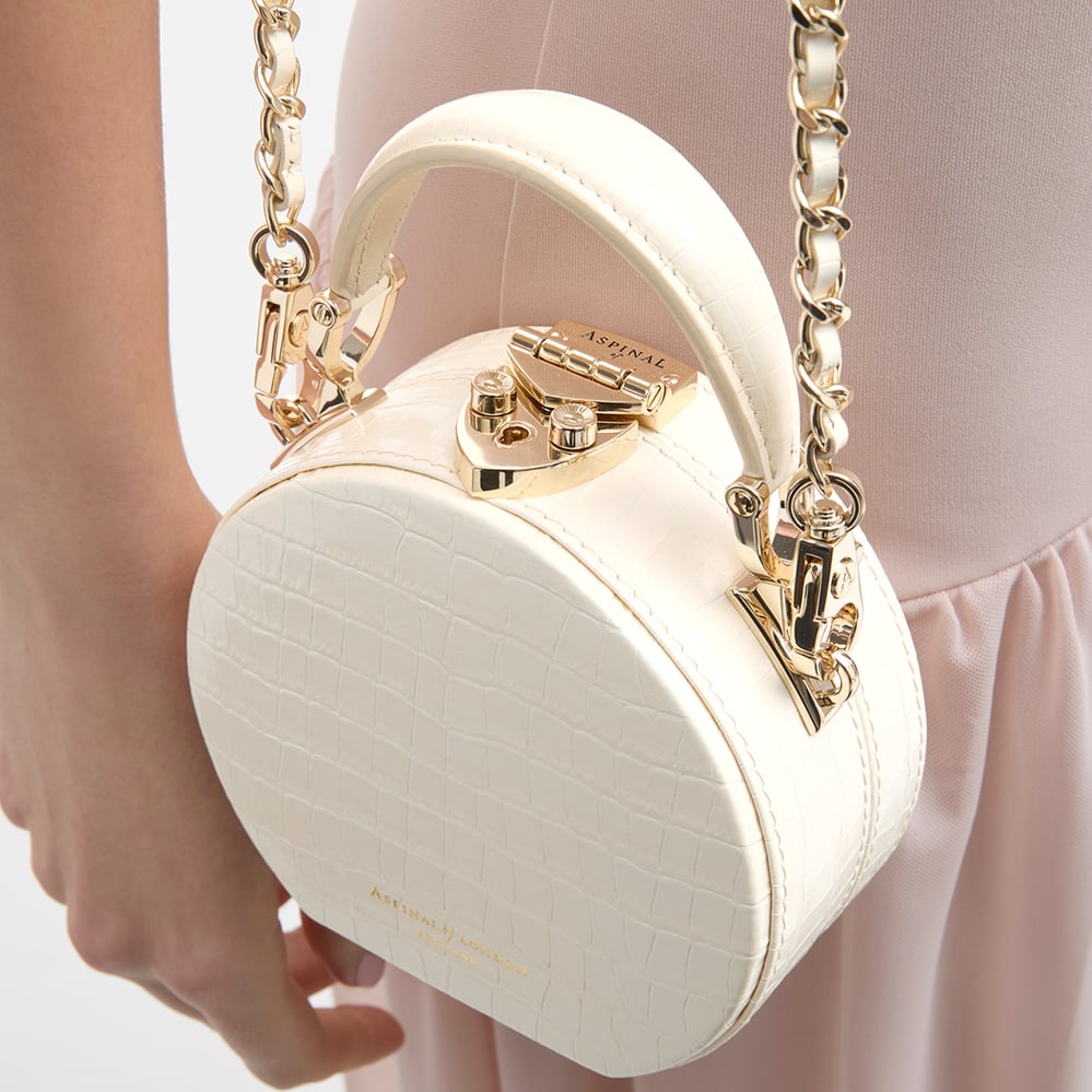 Micro Hat Box Ivory Patent Croc