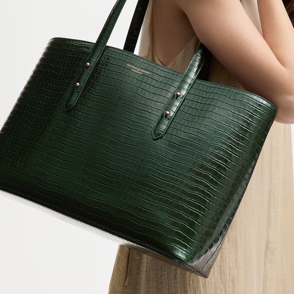 Regent Tote Deep Shine Evergreen Small Croc