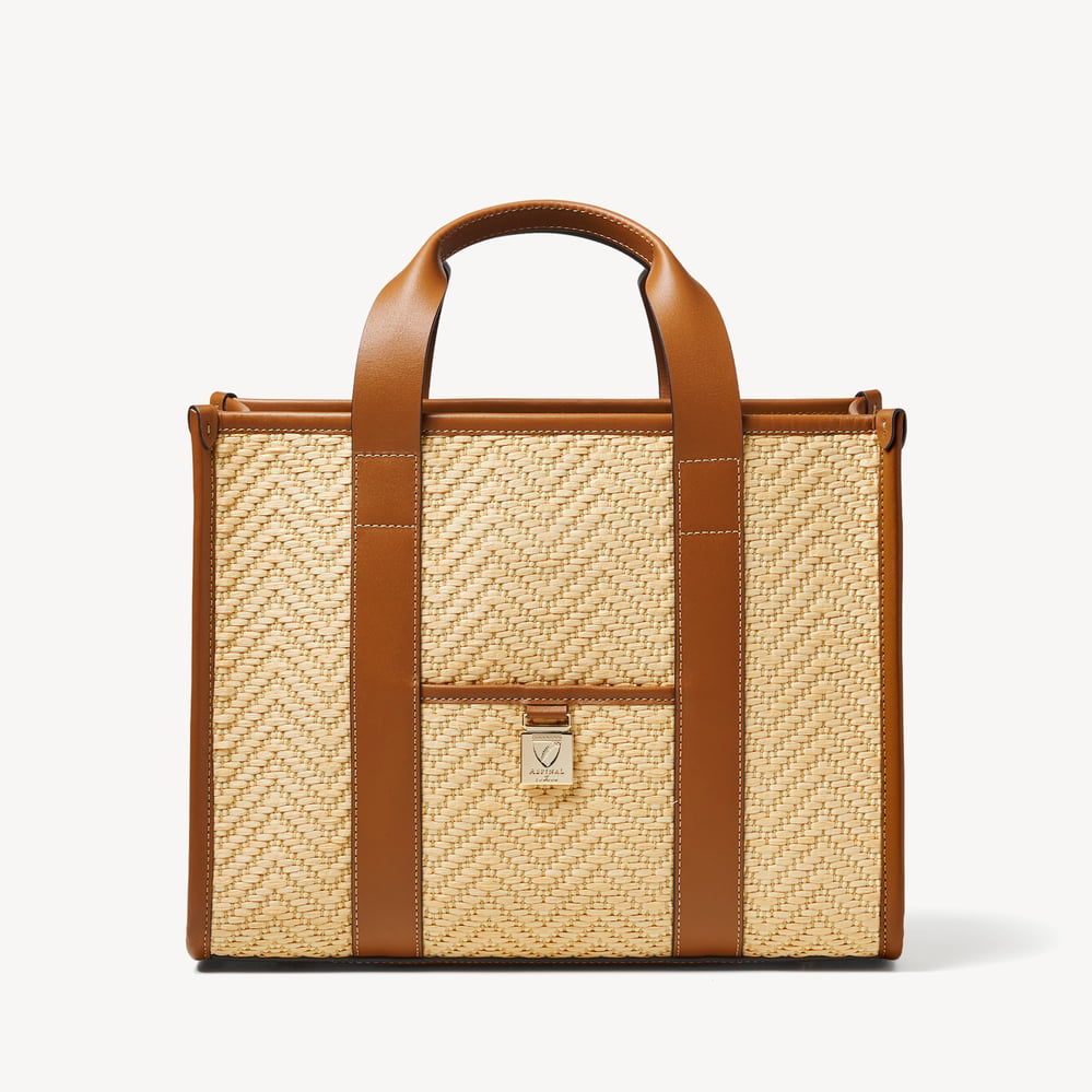 Henley Tote Natural Chevron Raffia & Smooth Tan
