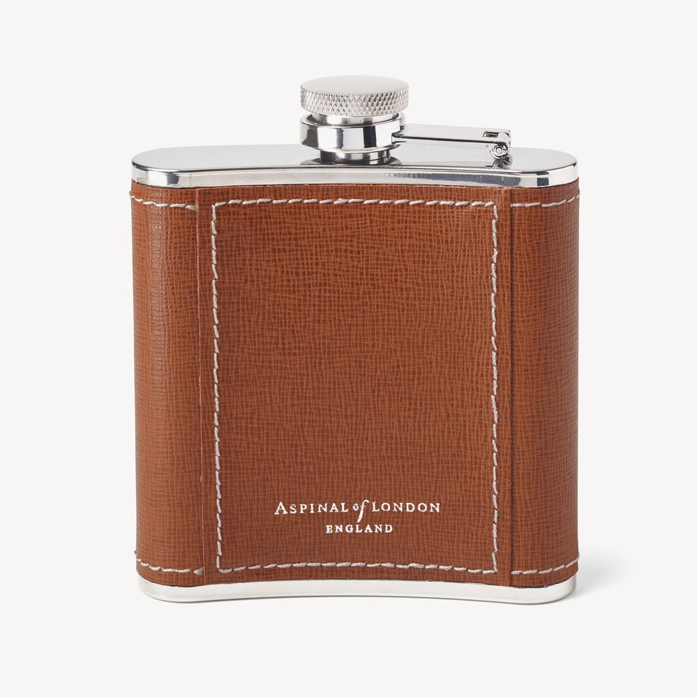 Classic 5oz Leather Hip Flask Tan Saffiano