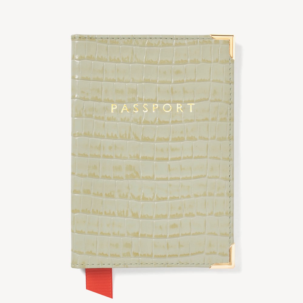 Passport Cover Deep Shine Pistachio Small Croc