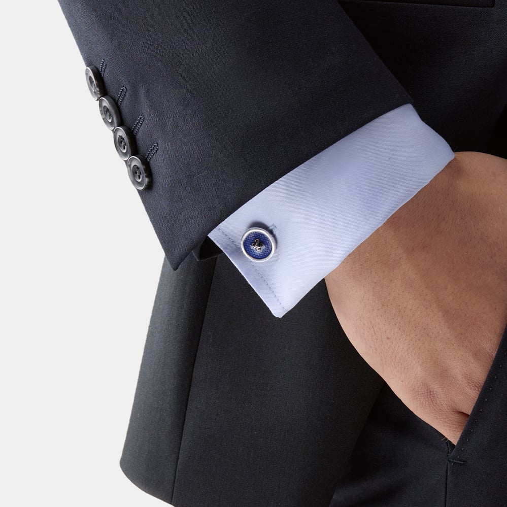 Button Cufflinks Blue Enamel & Sterling Silver 925