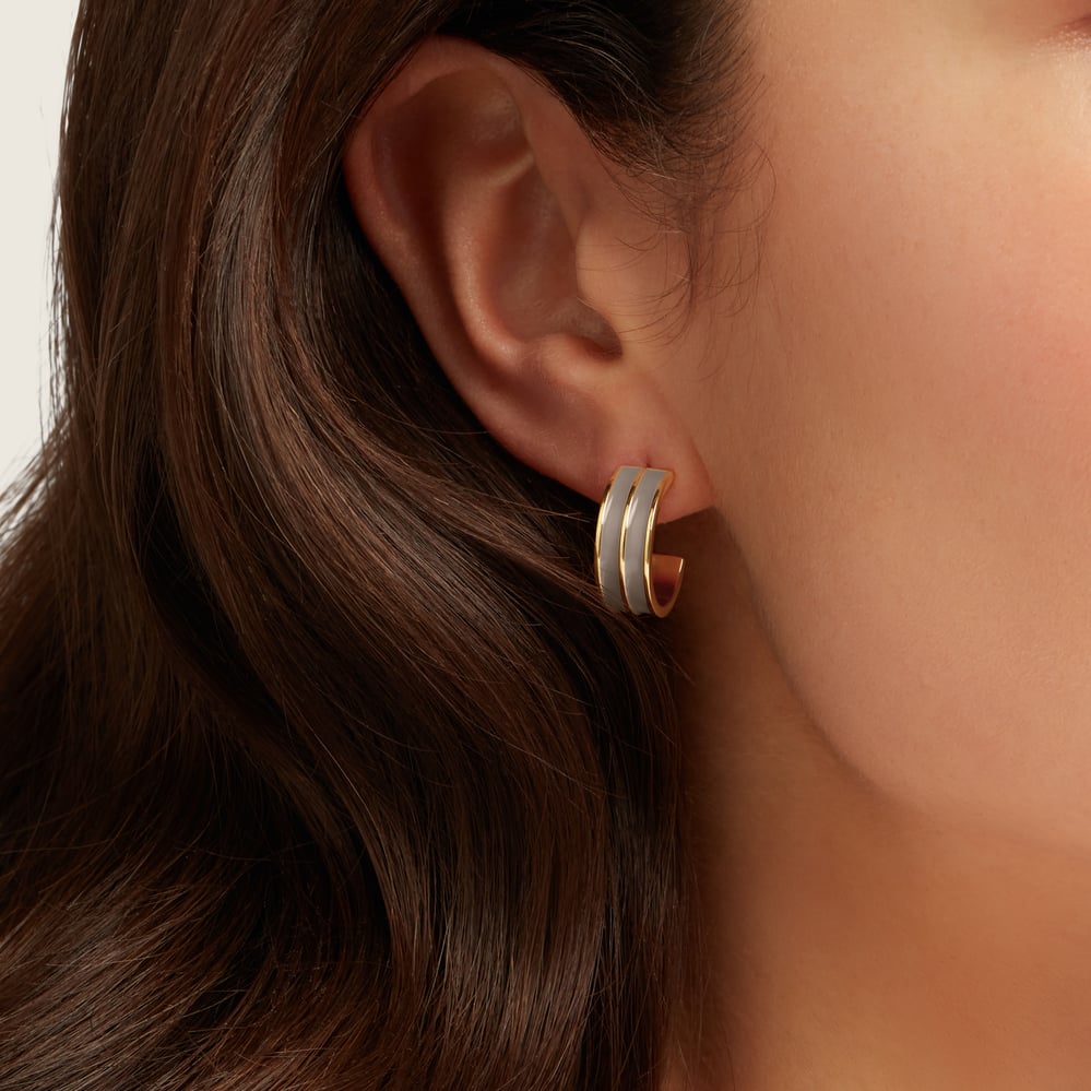 Ribbed Enamel Hoop Earring Moleskin Enamel & 18ct Gold Plated