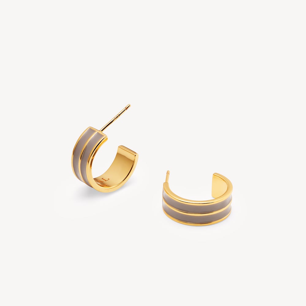 Ribbed Enamel Hoop Earring Moleskin Enamel & 18ct Gold Plated