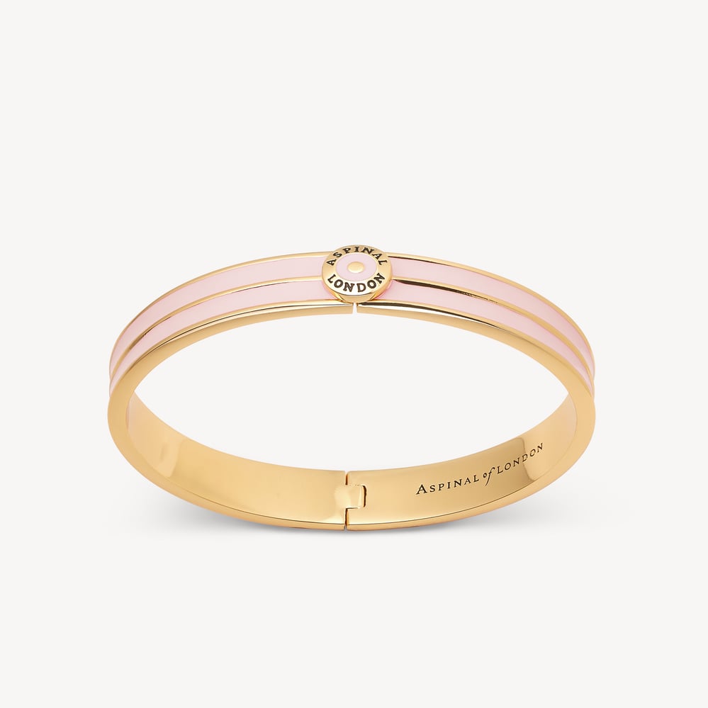 Ribbed Enamel Bangle English Rose Enamel & 18ct Gold Plated