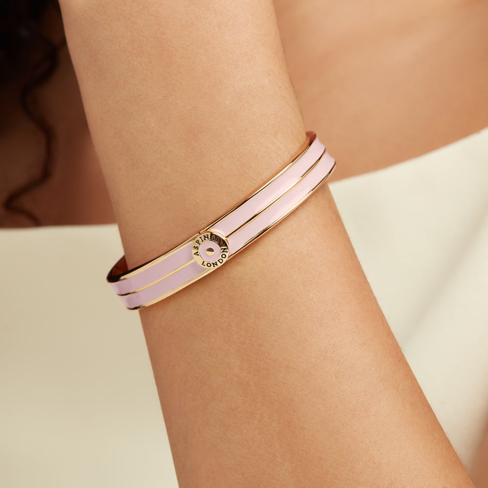 Ribbed Enamel Bangle English Rose Enamel & 18ct Gold Plated