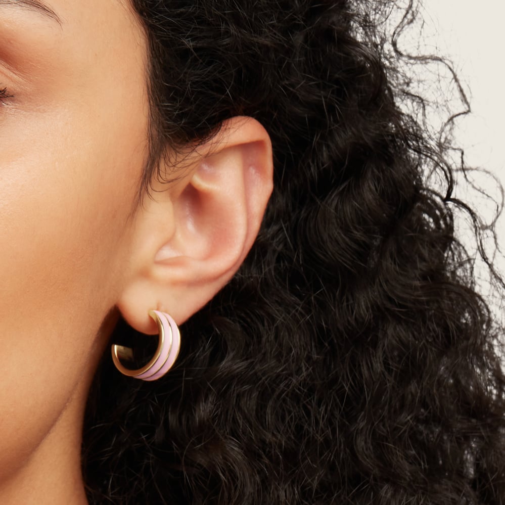 Ribbed Enamel Hoop Earring English Rose Enamel & 18ct Gold Plated