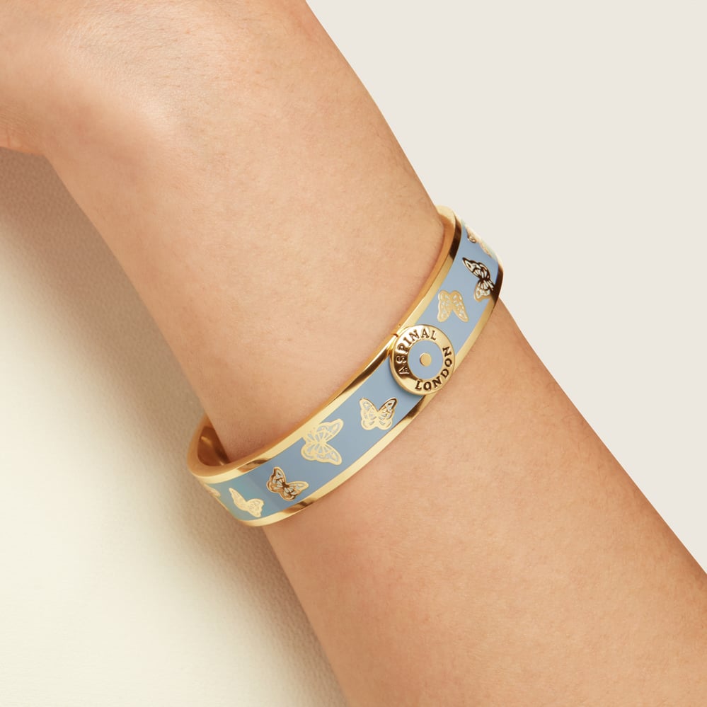 Butterfly Enamel Bangle Sky Blue Enamel & 18ct Gold Plated