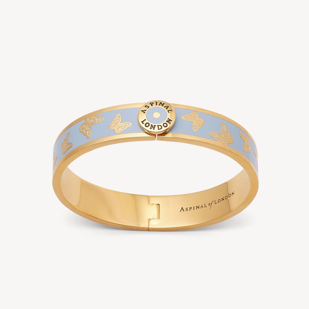 Butterfly Enamel Bangle Sky Blue Enamel & 18ct Gold Plated
