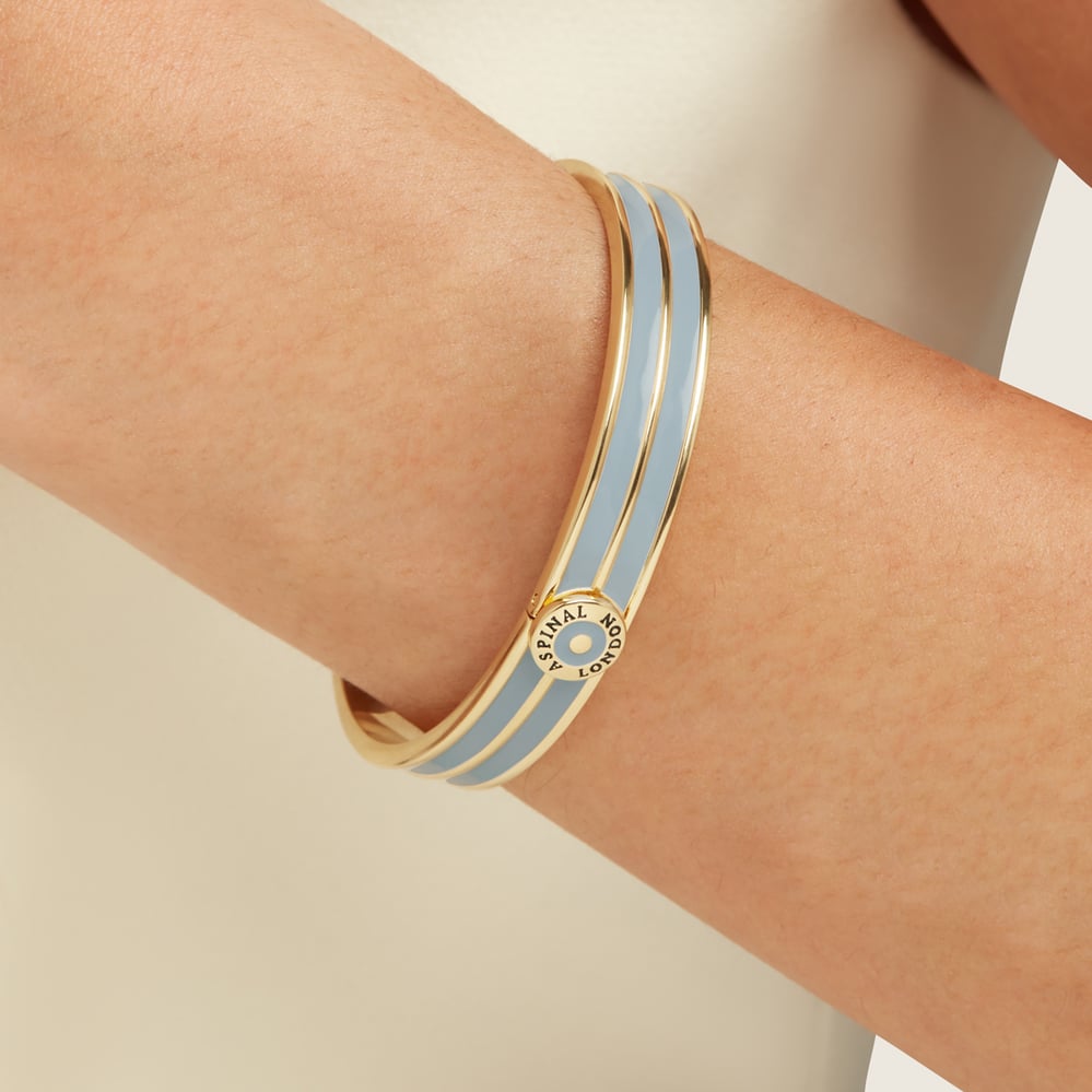 Ribbed Enamel Bangle Sky Blue Enamel & 18ct Gold Plated