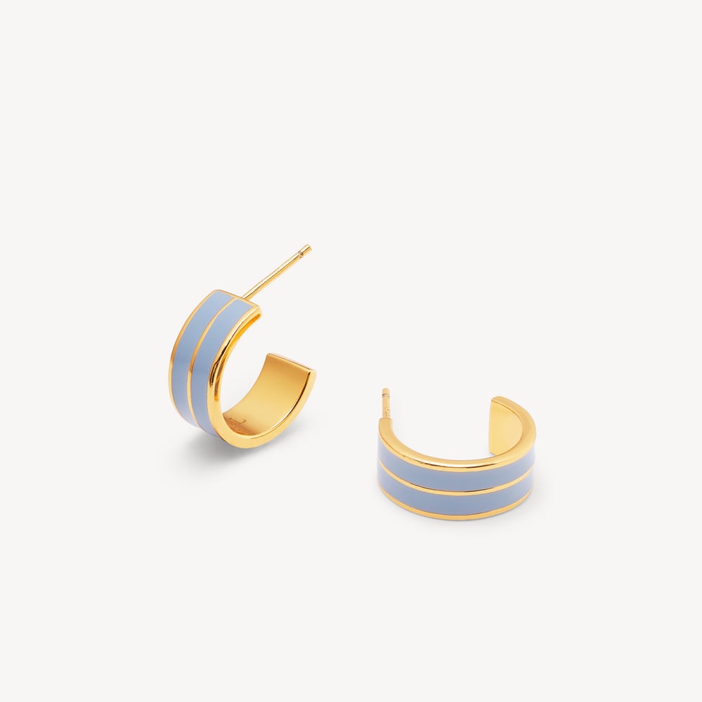 Ribbed Enamel Hoop Earring Sky Blue Enamel & 18ct Gold Plated