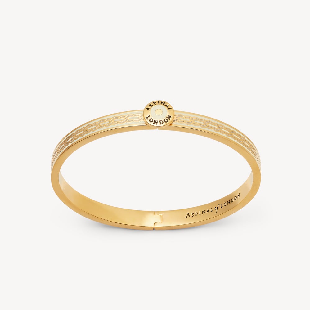 Mayfair Chain Enamel Bangle Ivory Enamel & 18ct Gold Plated