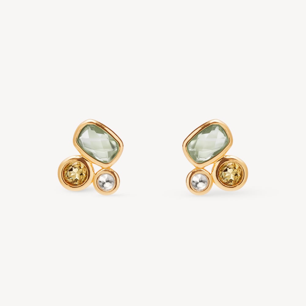 Multi Gemstone Stud Earrings Green Amethyst, Citrine & White Topaz
