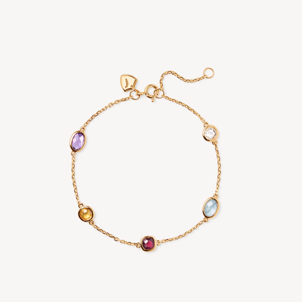 Multi Gemstone Bracelet White Topaz, Citrine, Pink Tourmaline, Purple Amethyst & Sky Blue Topaz
