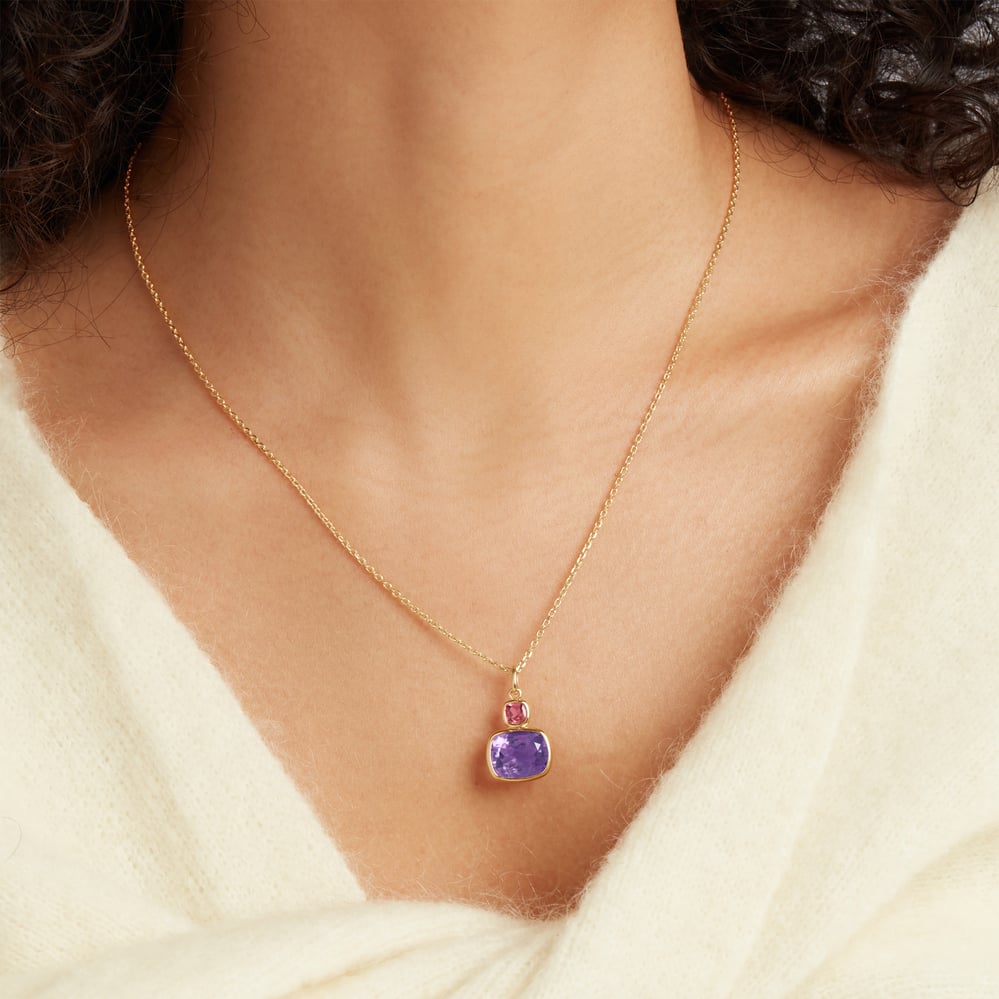 Duo Gemstone Pendant Necklace Purple Amethyst & Rhodolite Garnet