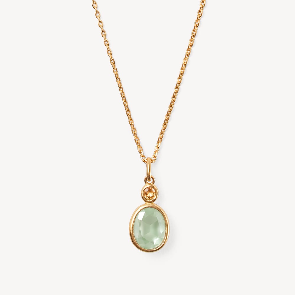 Duo Gemstone Pendant Necklace Green Amethyst & Citrine