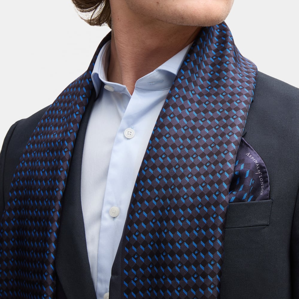 Pure Silk Tassel Scarf Navy Falling Shields