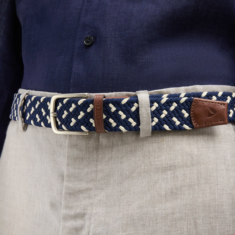 Men's Stretch Woven Belt Navy & Ivory