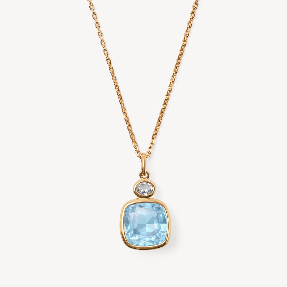 Duo Gemstone Pendant Necklace Sky Blue Topaz & White Topaz