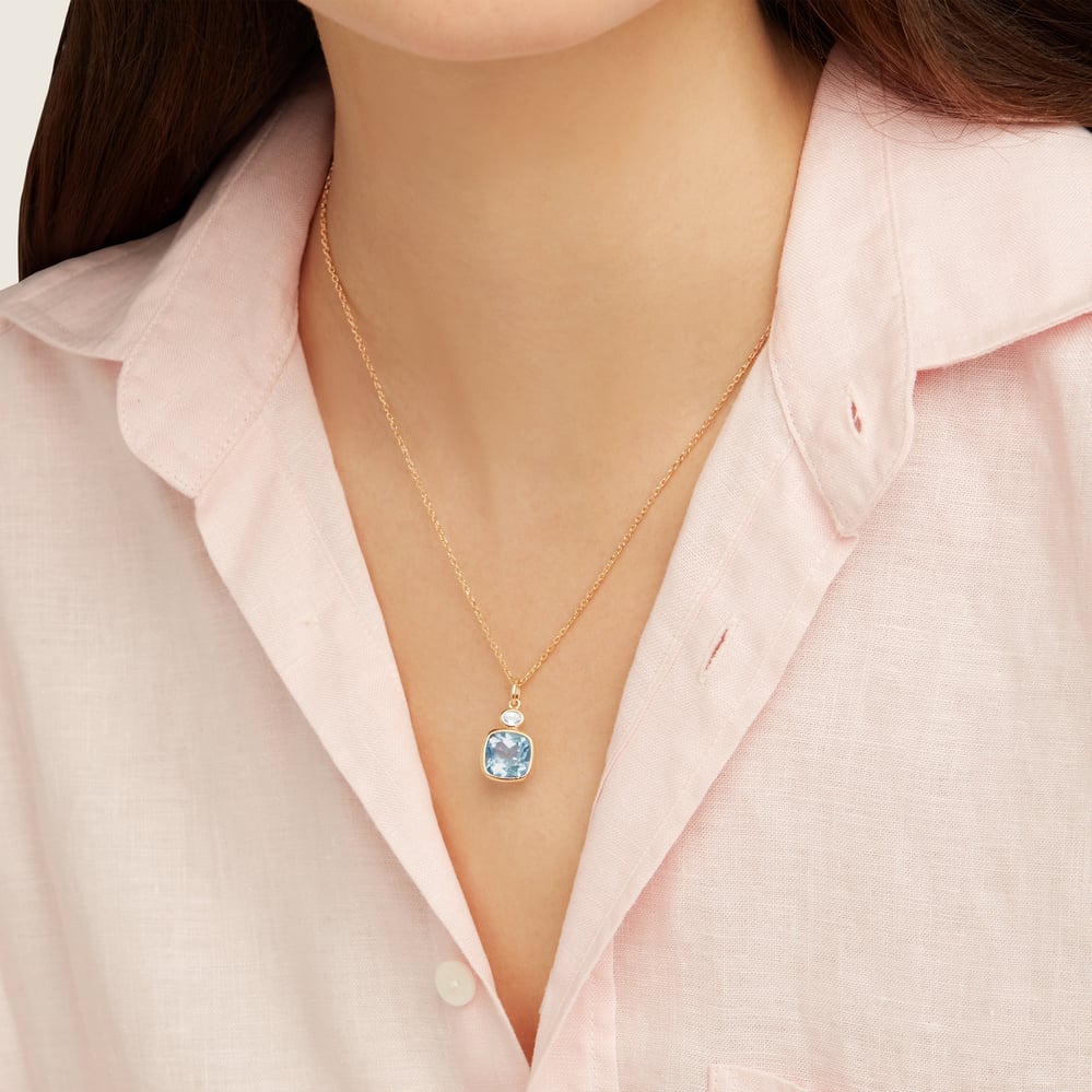 Duo Gemstone Pendant Necklace Sky Blue Topaz & White Topaz