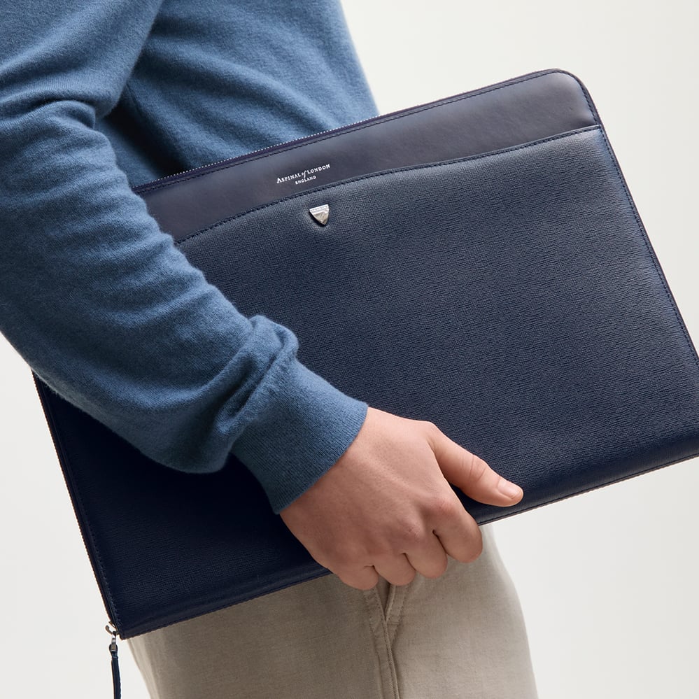 16" City Laptop Leather Folio Case  Navy Saffiano