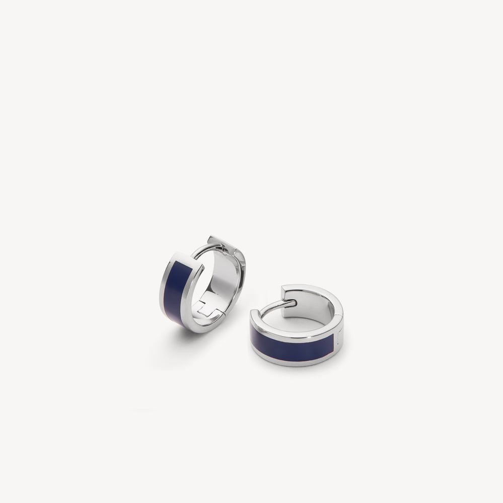 Enamel Huggie Earrings Navy Enamel & Palladium Silver Plated