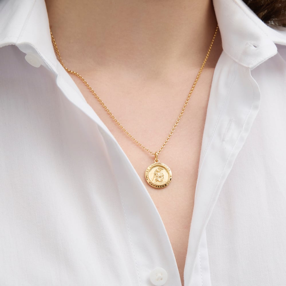St Christopher Charm Necklace 18ct Gold Vermeil