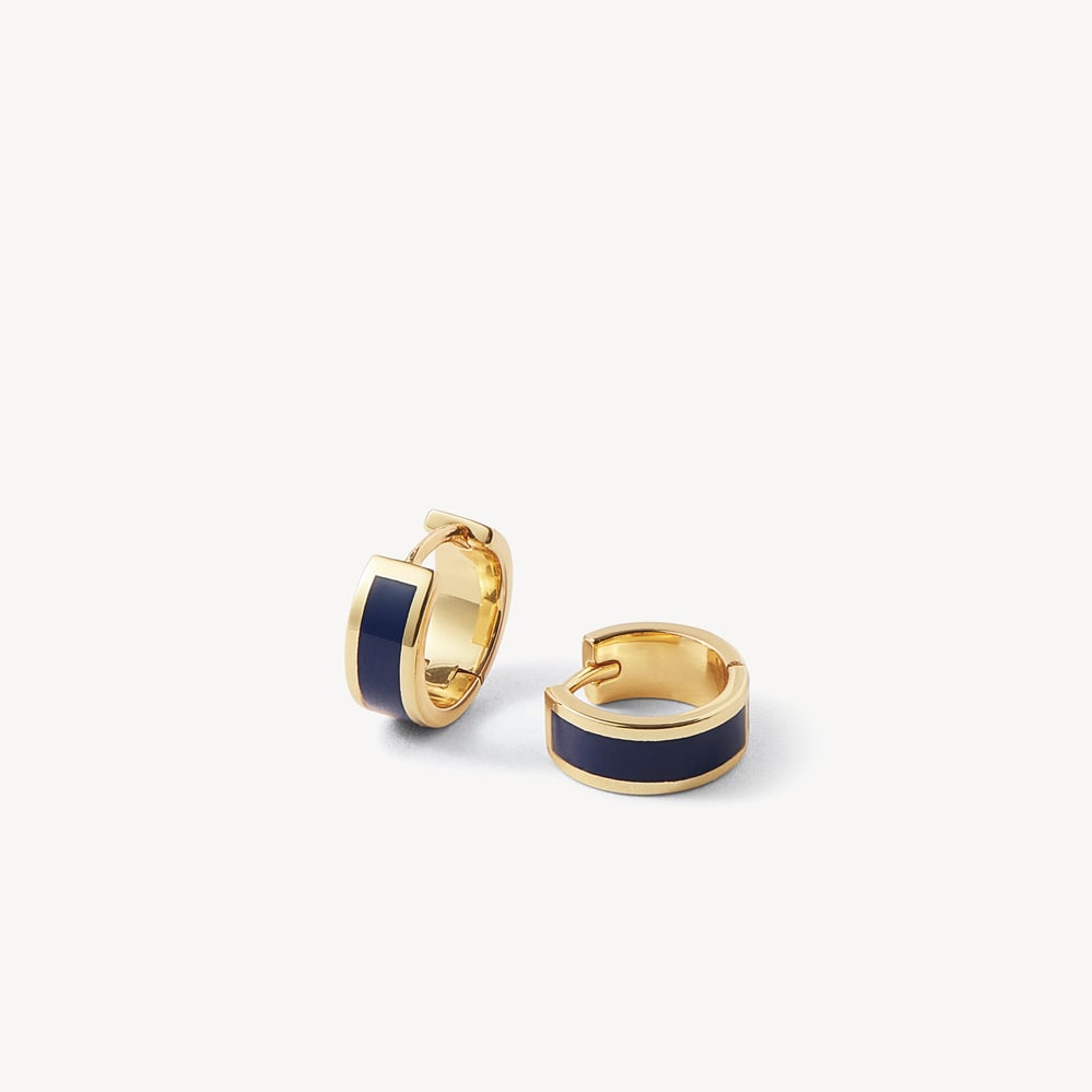 Enamel Huggie Earrings Navy Enamel & 18ct Gold Plated
