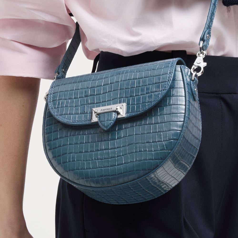 Portobello Crossbody Deep Shine Peacock Blue Small Croc