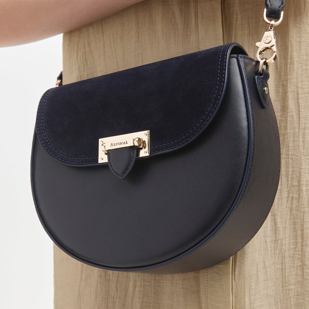 Portobello Crossbody Navy Suede & Smooth Navy
