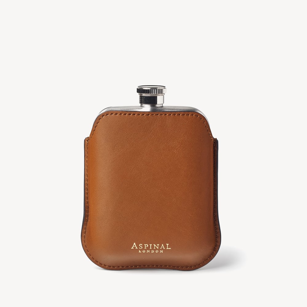 5oz Hip Flask with Leather Pouch Smooth Tan