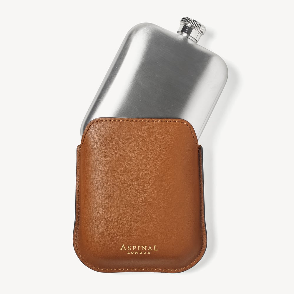 5oz Hip Flask with Leather Pouch Smooth Tan