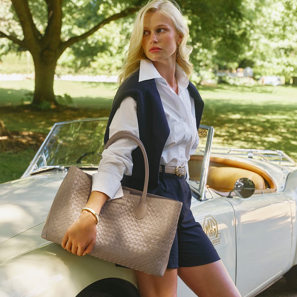 London Tote Moleskin Woven Leather