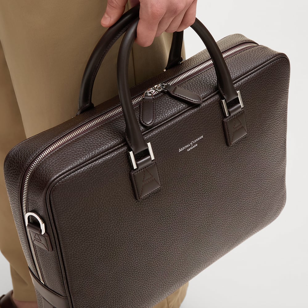 Mount Street Laptop Briefcase Chocolate Pebble