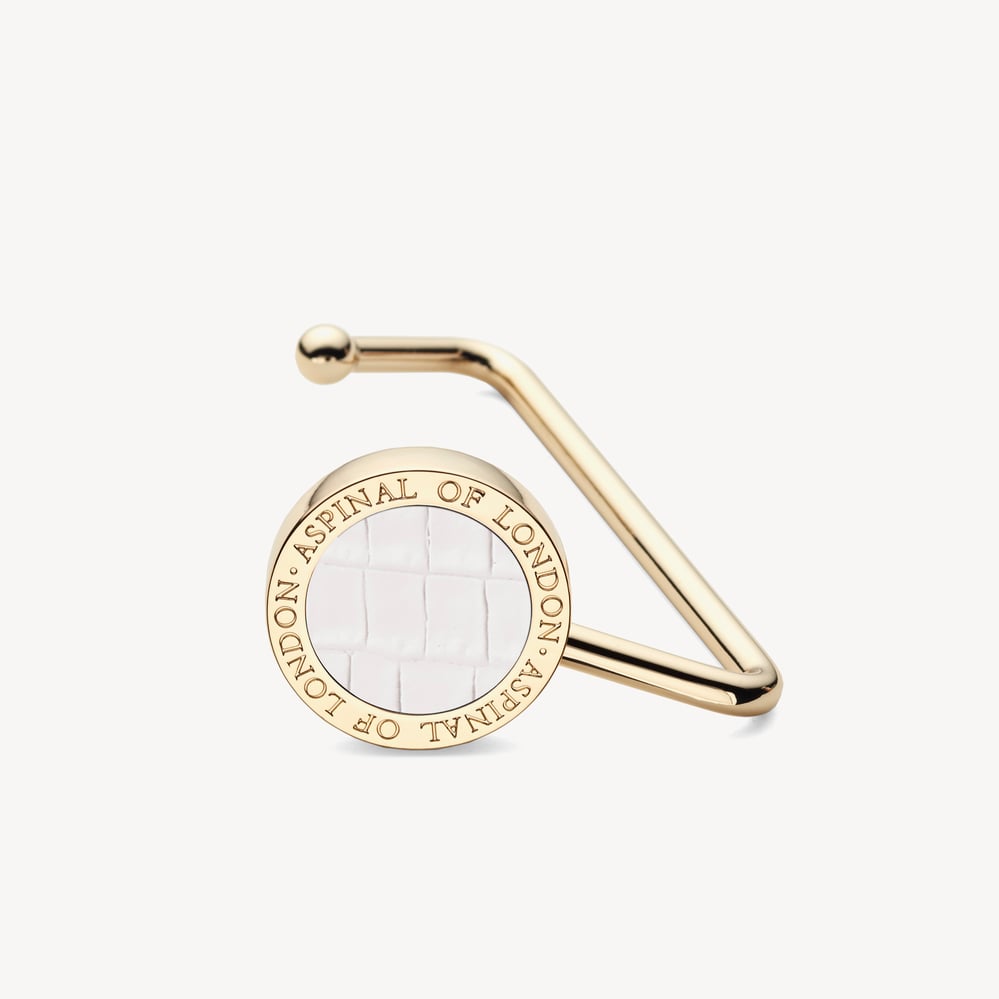 Aspinal Handbag Hook Deep Shine Chalk White Small Croc