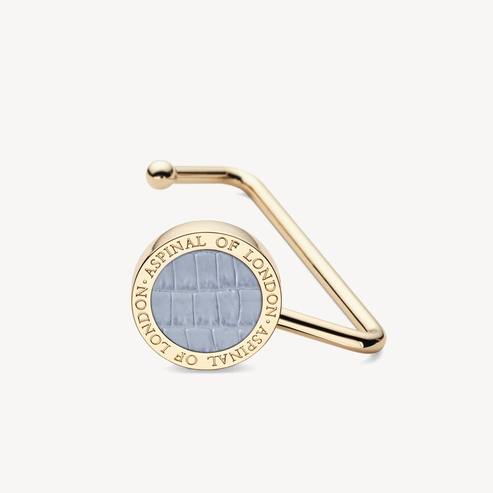Aspinal Handbag Hook Deep Shine Sky Blue Small Croc
