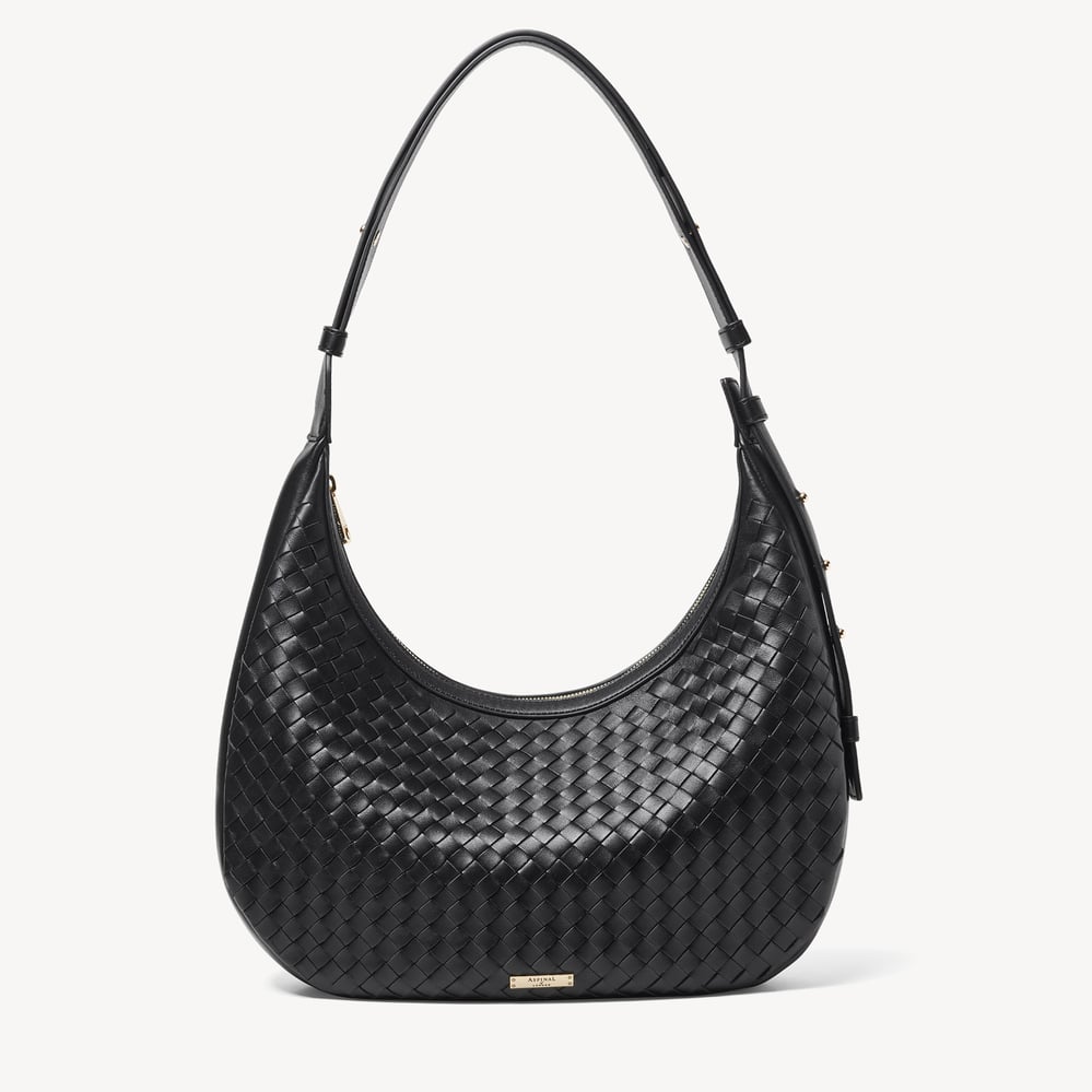 Soho Large Crescent Black Woven Leather