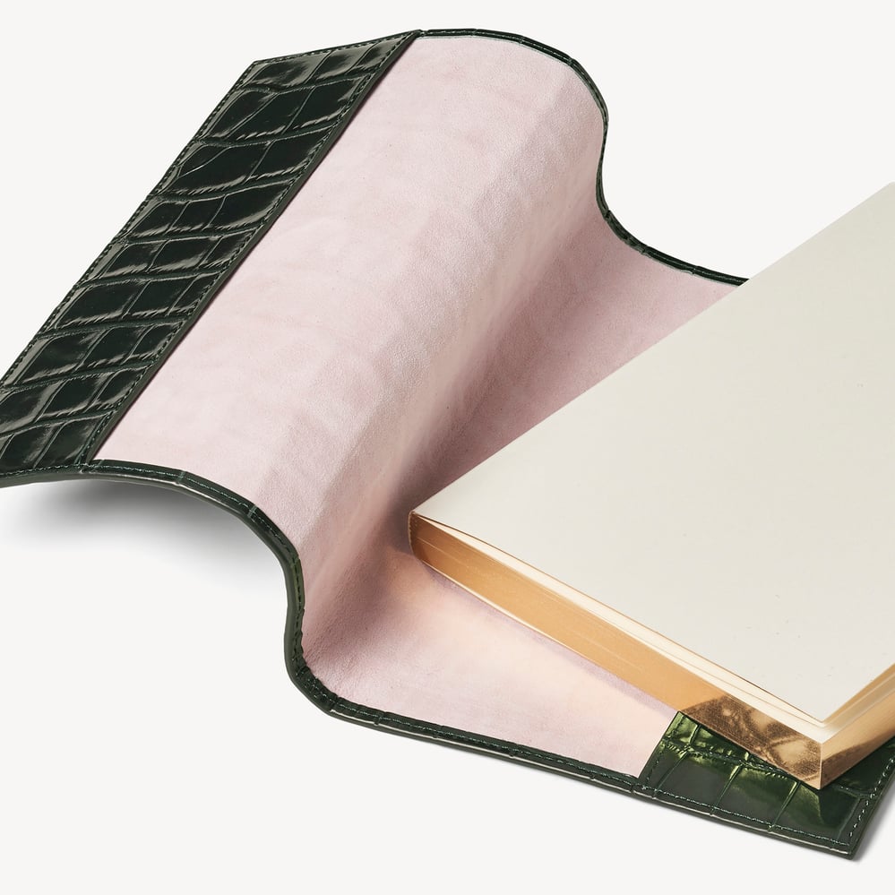 A5 Refillable Luxury Journal Deep Shine Evergreen Croc with Soft Suede Lining