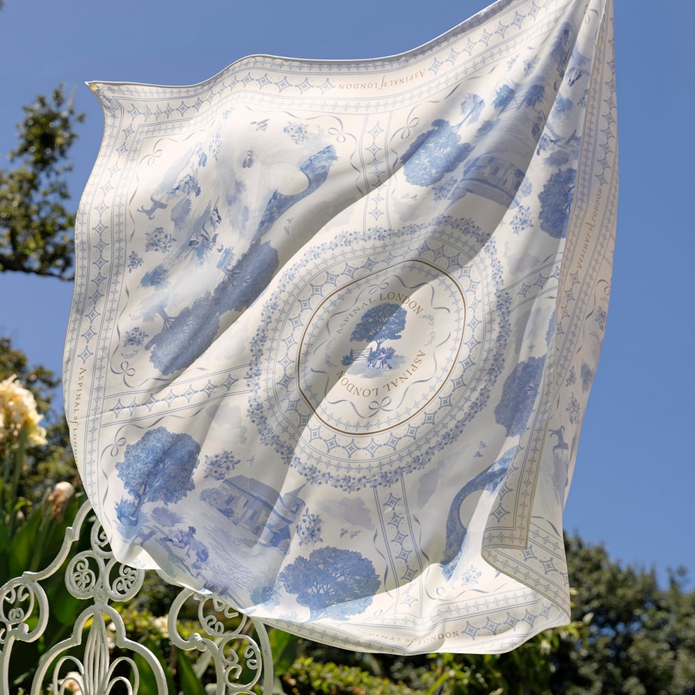 Toile De Jouy Silk Scarf Sky Blue Toile De Jouy 
