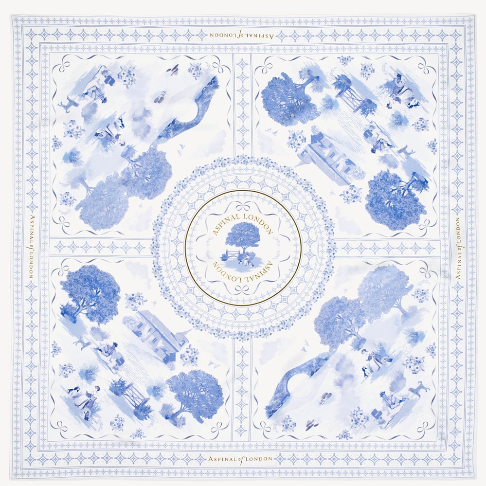 Toile De Jouy Silk Scarf Sky Blue Toile De Jouy 
