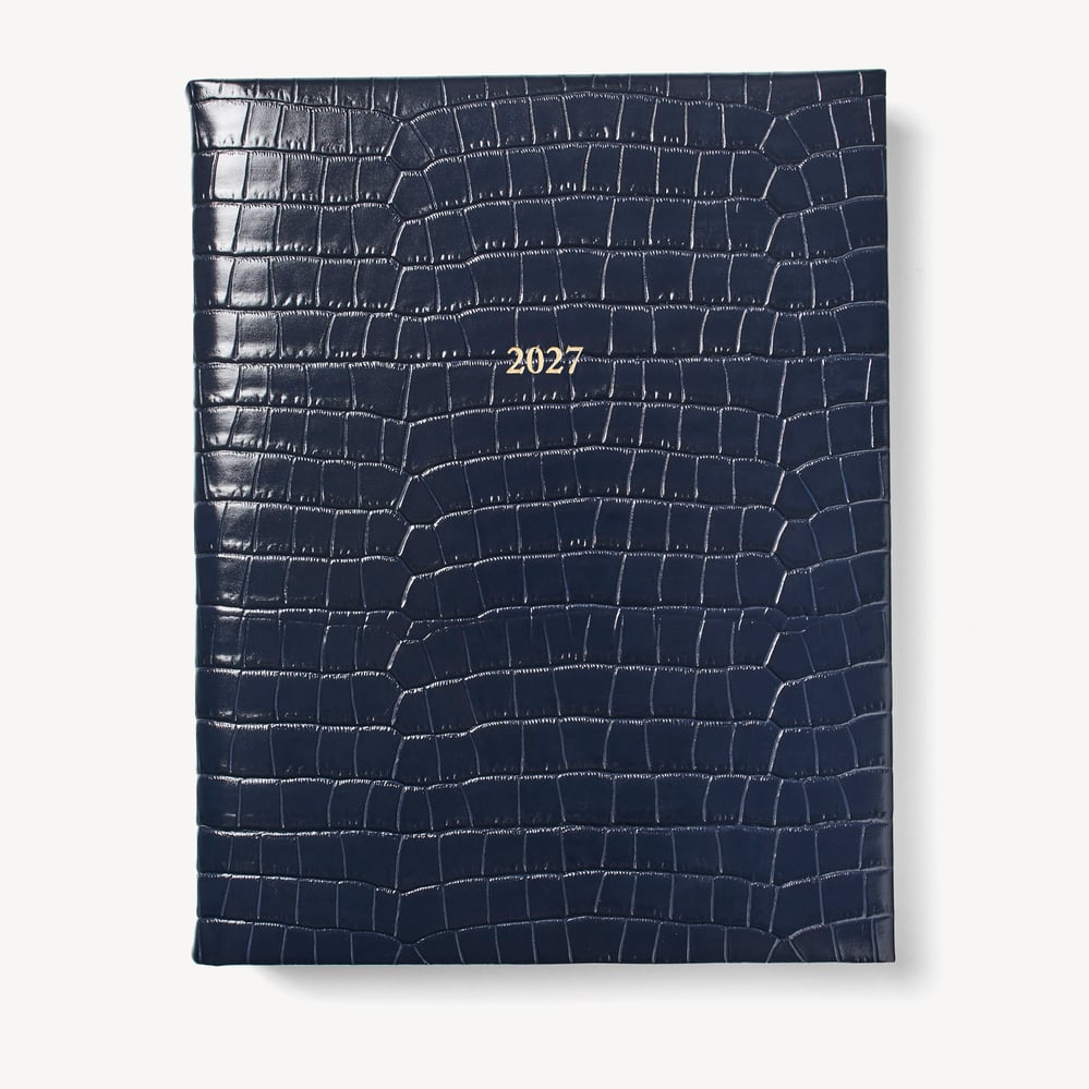 2027 A4 Day to Page Diary Deep Shine Navy Small Croc