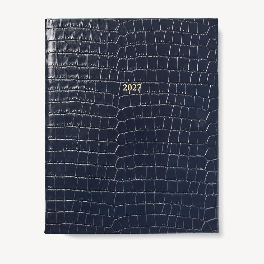 2027 A4 Week to View Diary Deep Shine Navy Small Croc