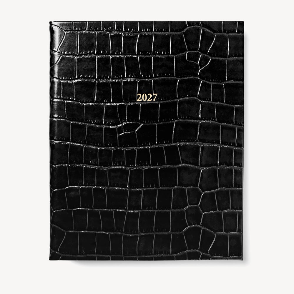 2027 A4 Week to View Diary Deep Shine Black Croc