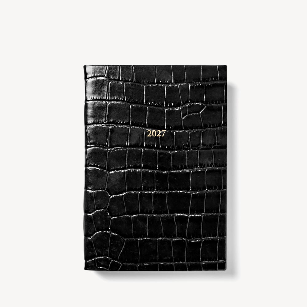 2027 A5 Day to Page Diary Deep Shine Black Croc