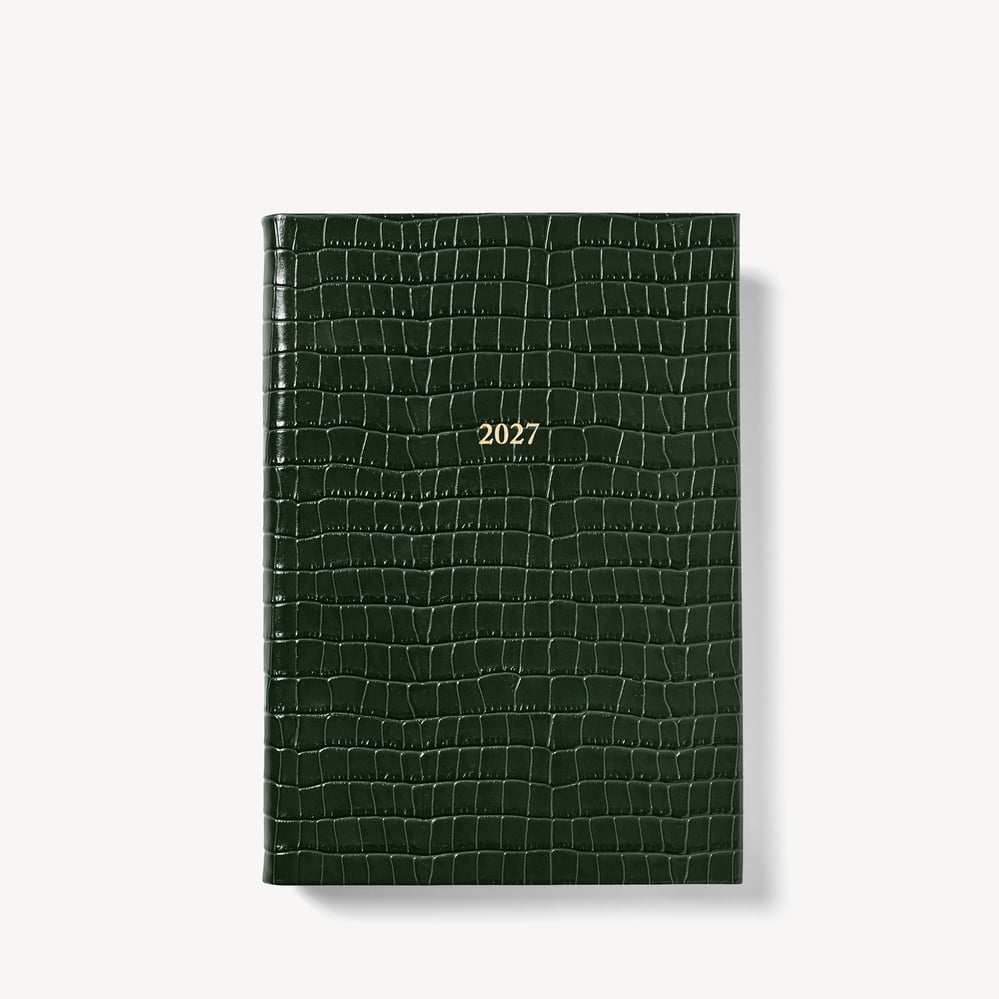 2027 A5 Week to View Diary Deep Shine Evergreen Small Croc