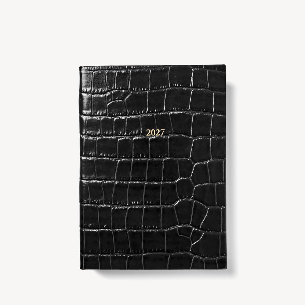 2027 A5 Week to View Diary Deep Shine Black Croc