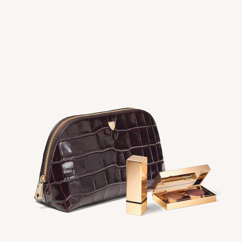 Classic Makeup Case Deep Shine Dark Amazon Brown Croc