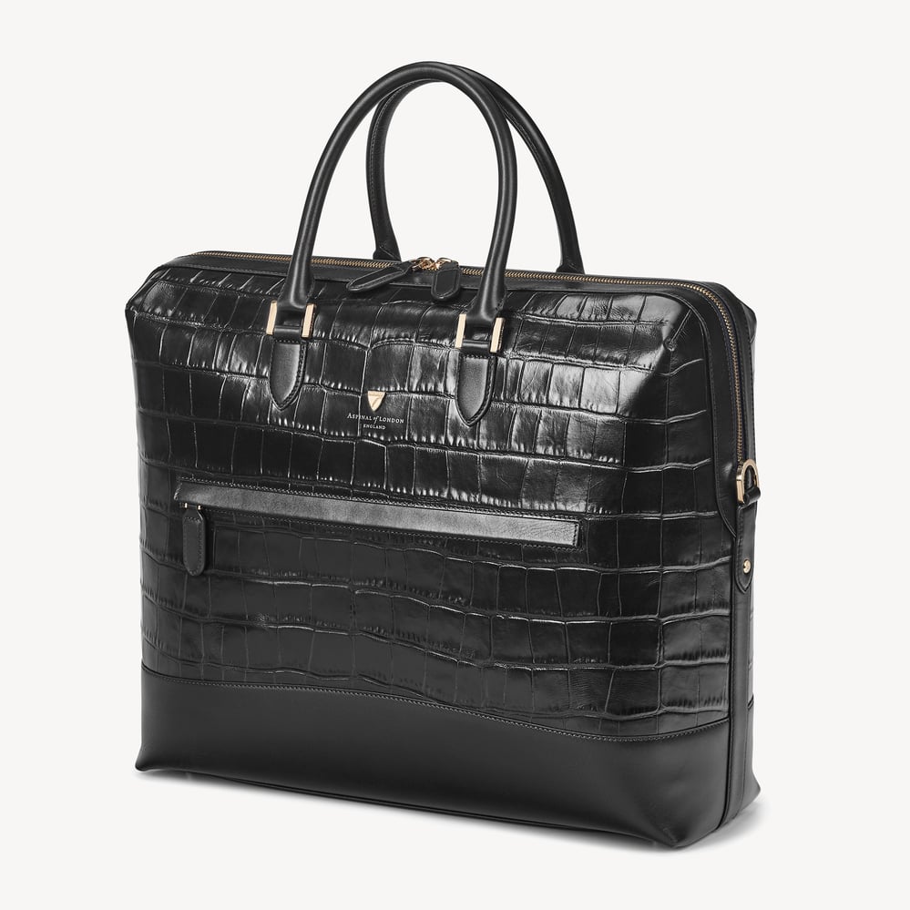 City Structured Briefcase Deep Shine Black Soft Croc