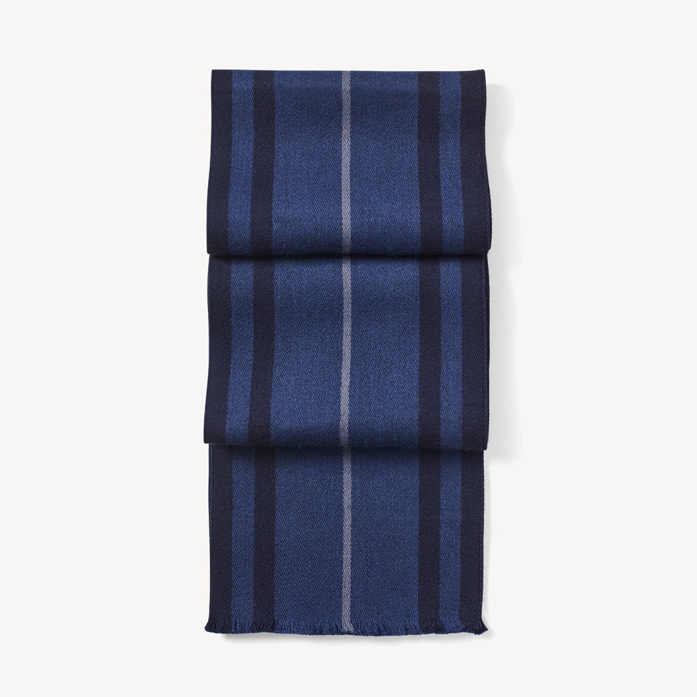 Striped Merino Wool Scarf Blue, Indigo & Slate Merino Wool